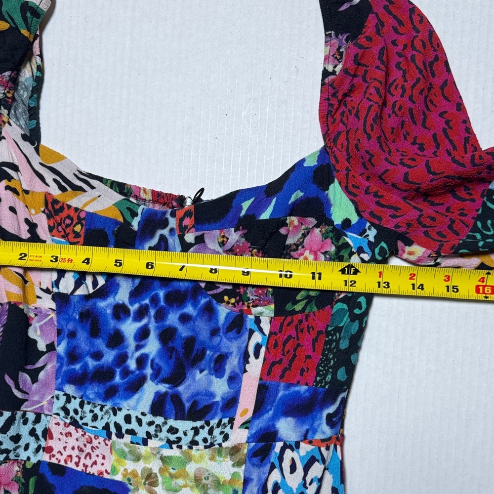DESIGUAL Colorful Animal Print Patchwork Midi Dress Side Slit Smocked Back SM - Picture 9 of 17